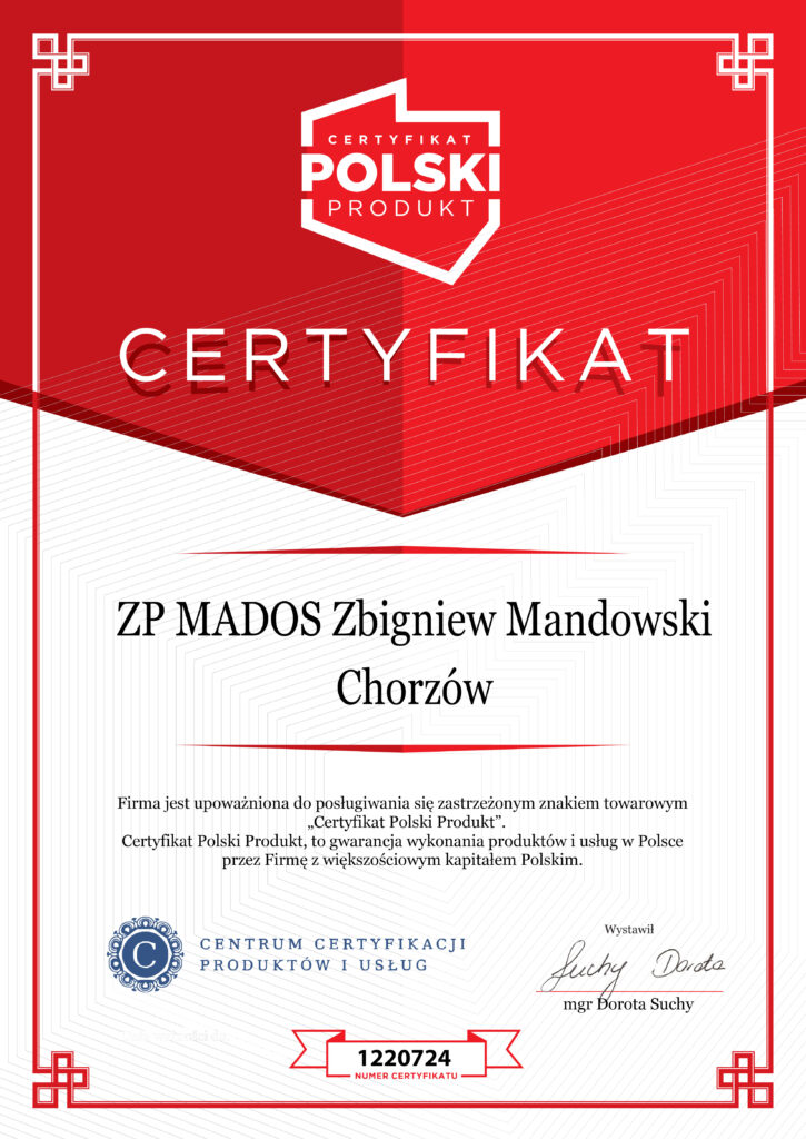 Dyplom Certyfikat Polska Firma — ZP MADOS ZBIGNIEW MANDOWSKI