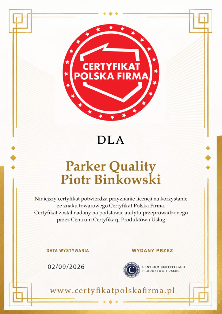 Dyplom Certyfikat Polska Firma — PARKER QUALITY PIOTR BINKOWSKI